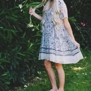 Maeve Anthropologie Women's 4 Blue White Canna Sheer Swing Flowy Floral Dress